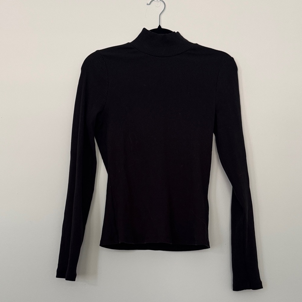 Black Ribbed Turtleneck Long Sleeve Top